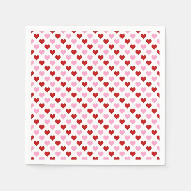 Valentine's Day Party Red and Pink Hearts Napkin (Front)