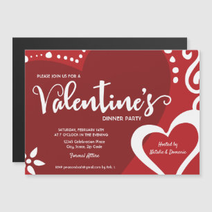 Valentines Day Party Red and white Modern Heart Magnetic Invitation