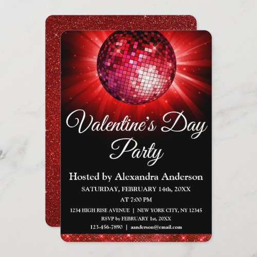 Valentines Day Party Red Disco Ball Invitation