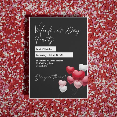 Valentines Day Party Red Heart Invitation
