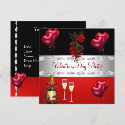 Valentines Day Party  Red Roses Balloons Invitation