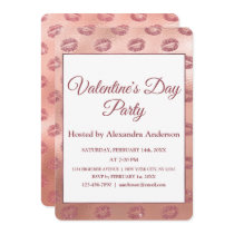 Valentine's Day Party Rose Gold Lips Kisses Invitation