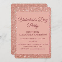 Valentine's Day Party Rose Gold Sparkle & Glitter Invitation