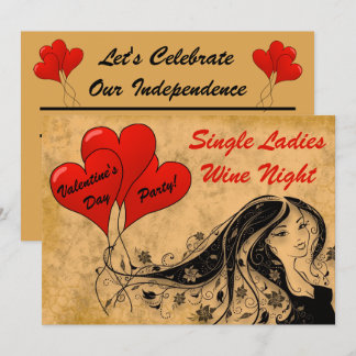 Valentine's Day Party Single Ladies Wine Night Invitation
