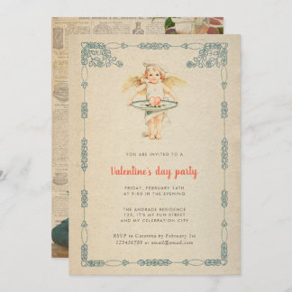Valentine's Day Party Vintage Cupid Roses Antique Invitation