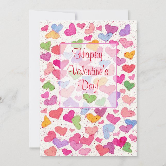 Valentine's Day Party Watercolor Colorful Hearts Invitation (Front)