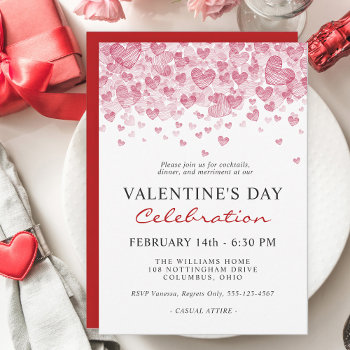 Valentine's Day Party With Red Hearts Invitation by DP_Holidays at Zazzle