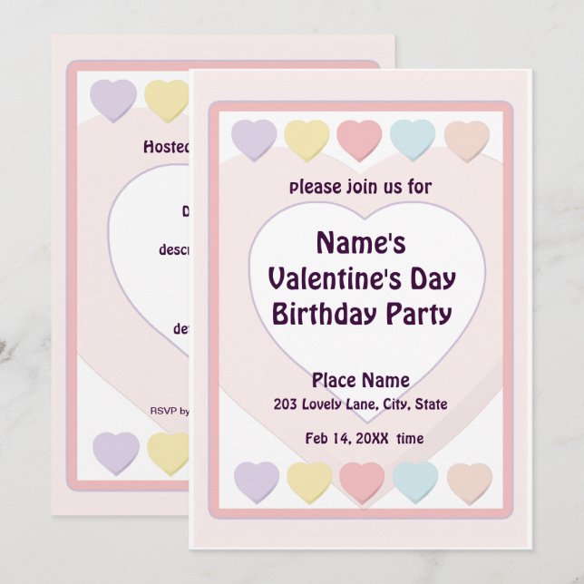 Valentine's Day Pastel Birthday Party N Invitation (Front/Back)