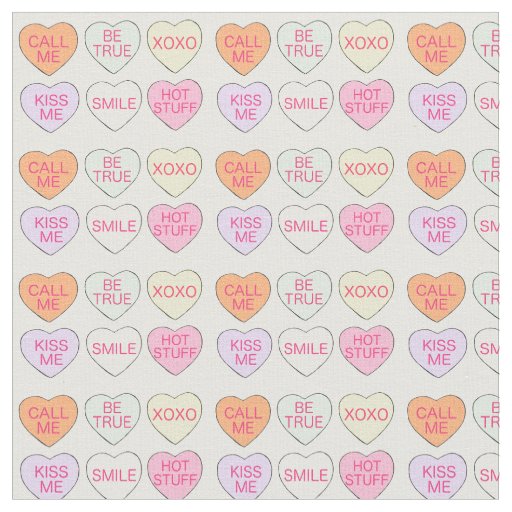 Valentine's Day Pastel Candy Conversation Hearts Fabric