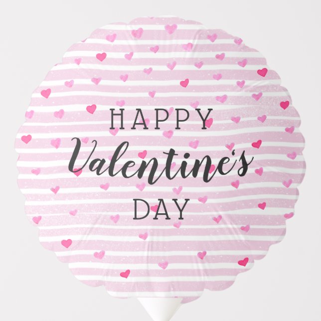 Valentine's Day Pastel Pink Hearts Stripes Balloon (Front)