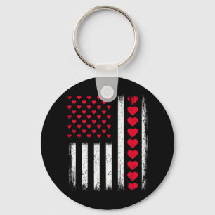 Valentines Day Patriotic Vintage American Flag Red Keychain
