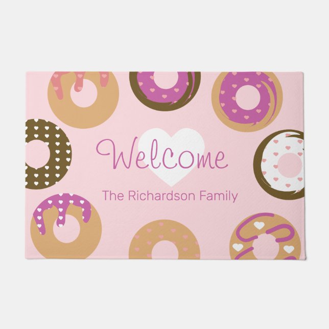 Valentines Day Pattern Donuts Hearts Cute   Doormat (Front)