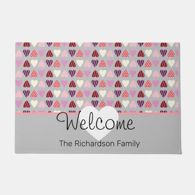 Valentines Day Pattern Hearts Cute  Gray Doormat (Front)