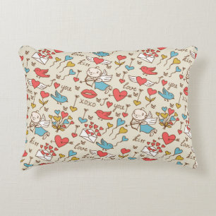 Valentine's Day Pattern with Cupid Accent Pillow