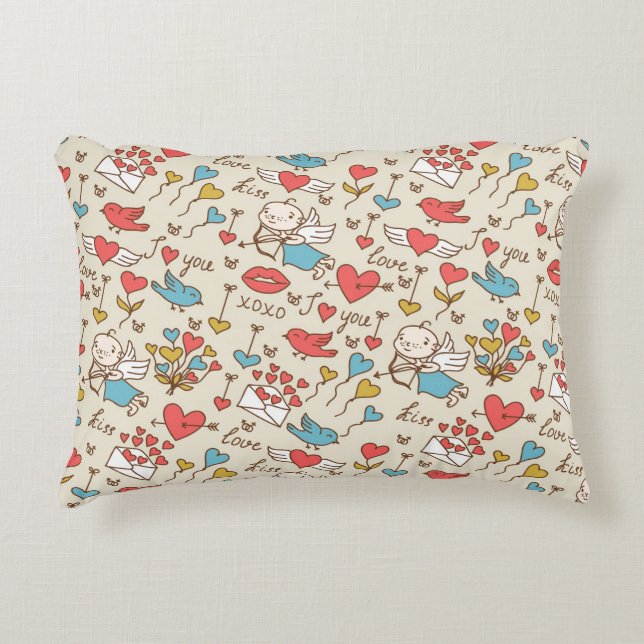 Valentine's Day Pattern with Cupid Accent Pillow (Front)