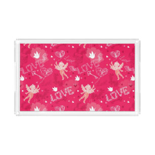 Valentine's Day Pattern With Cupid Acrylic Tray