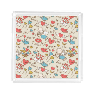Valentine's Day Pattern with Cupid Acrylic Tray