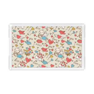 Valentine's Day Pattern with Cupid Acrylic Tray