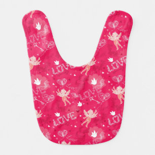 Valentine's Day Pattern With Cupid Baby Bib