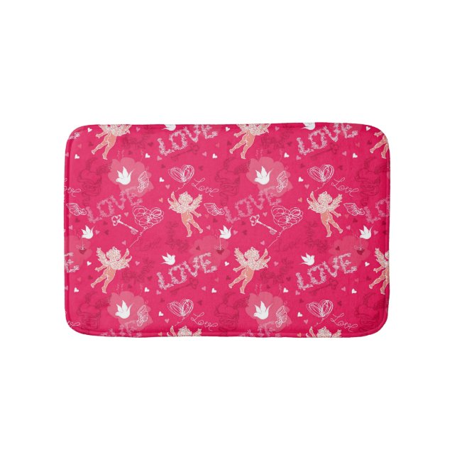 Valentine's Day  Pattern With Cupid Bathroom Mat (Front)