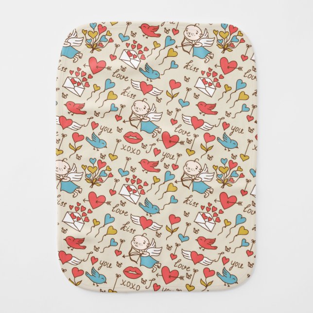Valentine's Day Pattern with Cupid Burp Cloth (Front)