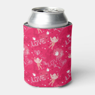 Valentine's Day Pattern With Cupid Can Cooler