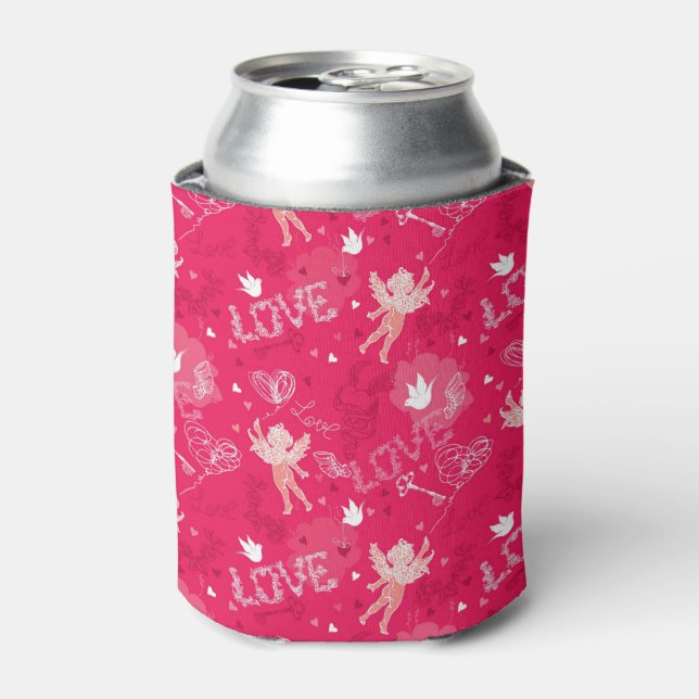 Valentine's Day  Pattern With Cupid Can Cooler (Can Front)