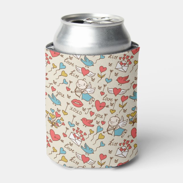 Valentine's Day Pattern with Cupid Can Cooler (Can Front)