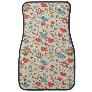 Valentine's Day Pattern with Cupid Car Mat