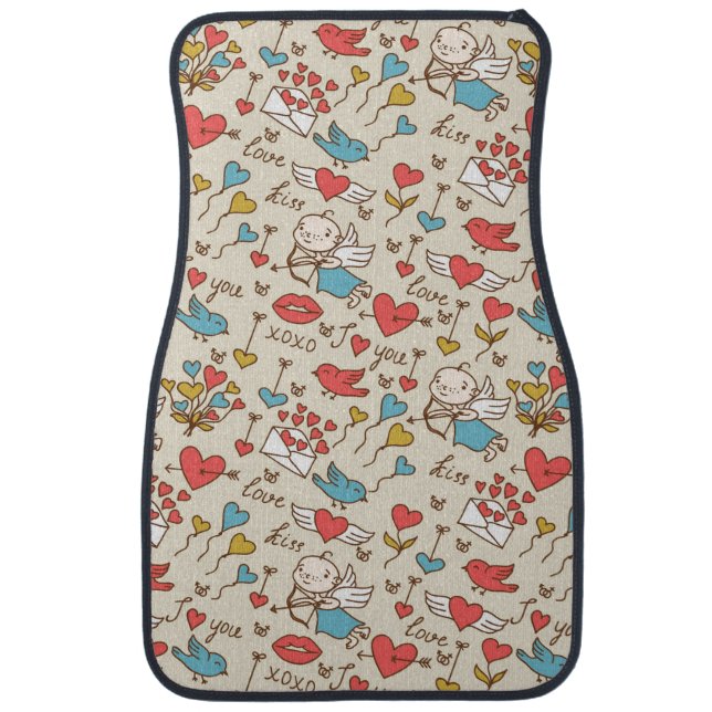 Valentine's Day Pattern with Cupid Car Mat (Front)