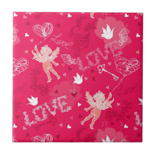 Valentine's Day Pattern With Cupid Ceramic Tile