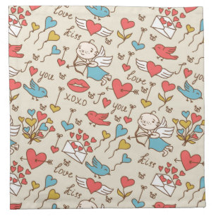 Valentine's Day Pattern with Cupid Cloth Napkin