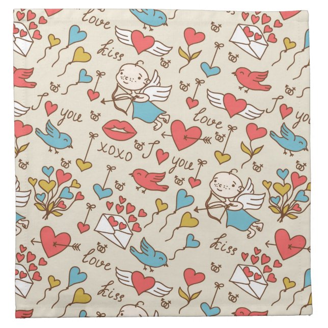 Valentine's Day Pattern with Cupid Cloth Napkin (Front)