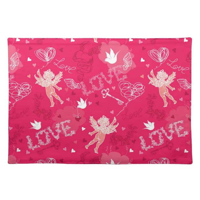 Valentine's Day  Pattern With Cupid Cloth Placemat (Front)