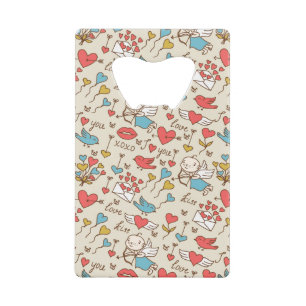 Valentine's Day Pattern with Cupid Credit Card Bottle Opener