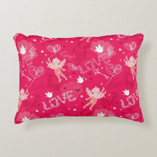 Valentine's Day Pattern With Cupid Decorative Pillow