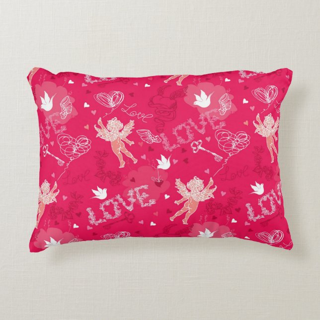 Valentine's Day  Pattern With Cupid Decorative Pillow (Front)