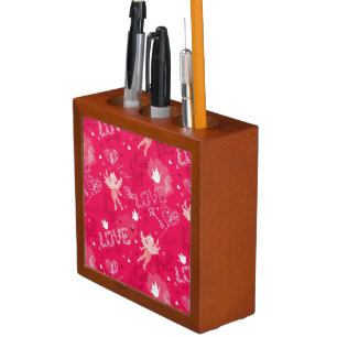Valentine's Day Pattern With Cupid Desk Organizer