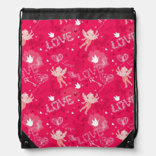 Valentine's Day Pattern With Cupid Drawstring Bag