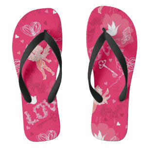 Valentine's Day Pattern With Cupid Flip Flops