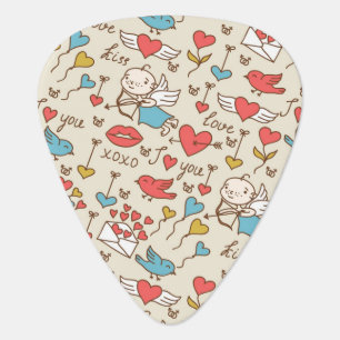 Valentine's Day Pattern with Cupid Guitar Pick