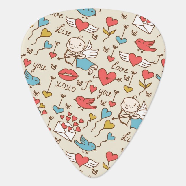 Valentine's Day Pattern with Cupid Guitar Pick (Front)