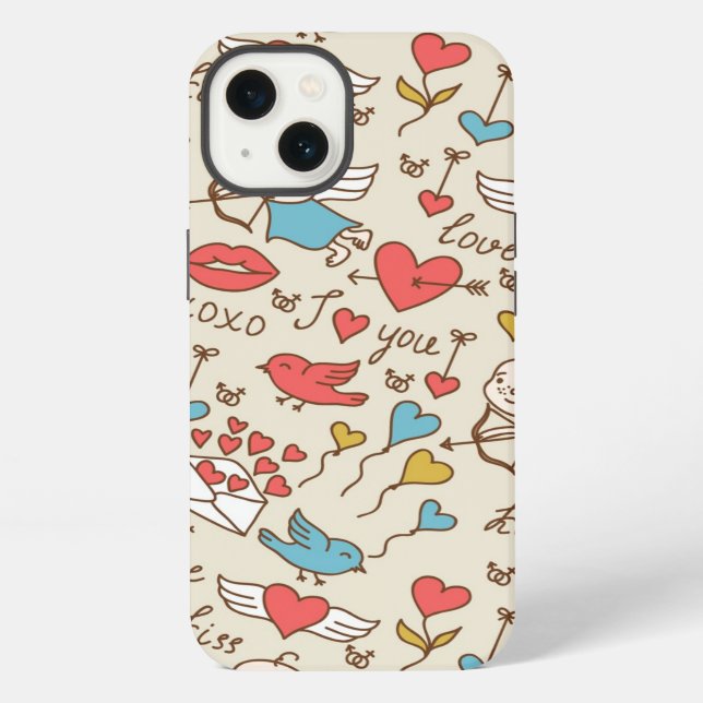 Valentine's Day Pattern with Cupid Iphone Case (Back)