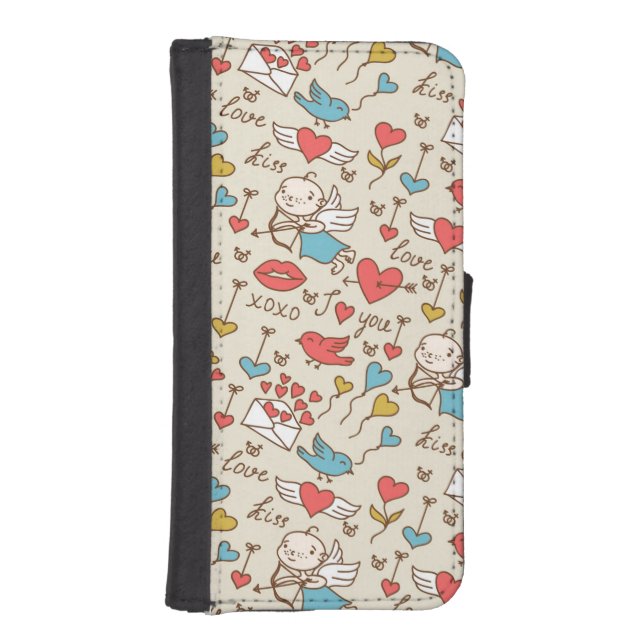 Valentine's Day Pattern with Cupid iPhone Wallet Case (Front)