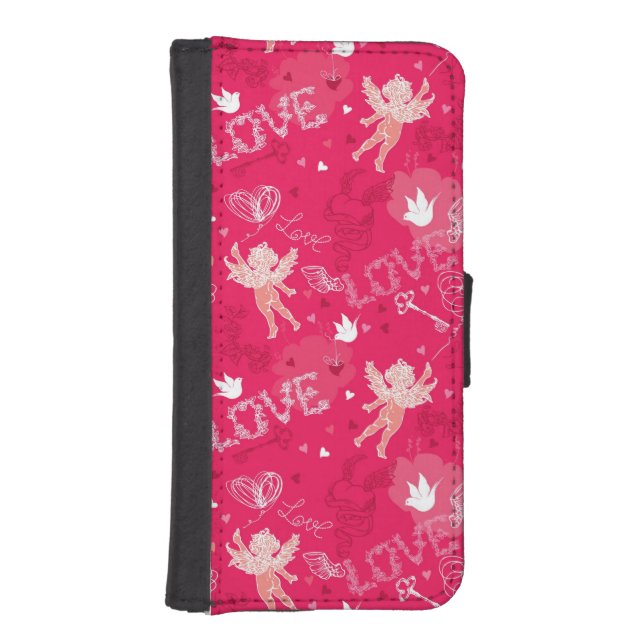 Valentine's Day  Pattern With Cupid iPhone Wallet Case (Front)