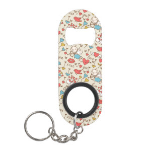 Valentine's Day Pattern with Cupid Keychain Bottle Opener
