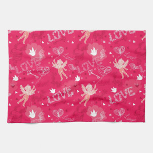 Valentine's Day  Pattern With Cupid Kitchen Towel