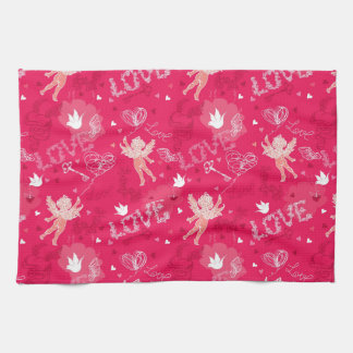 Valentine's Day  Pattern With Cupid Kitchen Towel