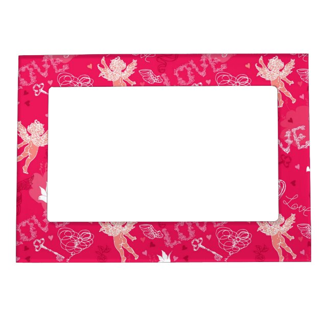 Valentine's Day  Pattern With Cupid Magnetic Picture Frame (Front)