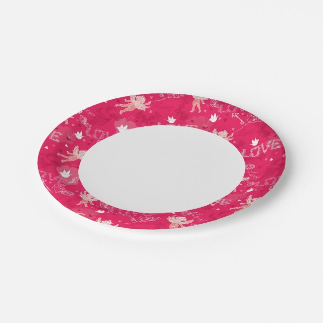 Valentine's Day  Pattern With Cupid Paper Plates (Angled)